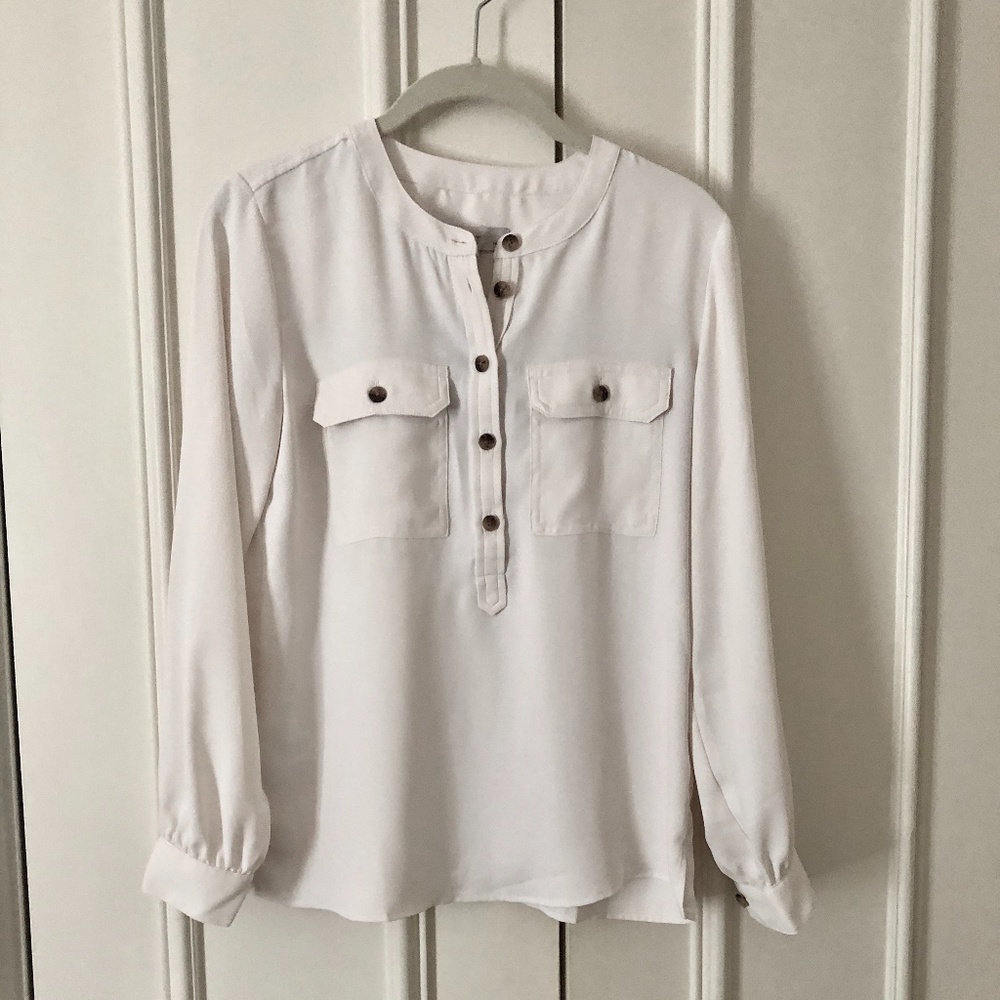 LOFT Cream Button-Down Blouse